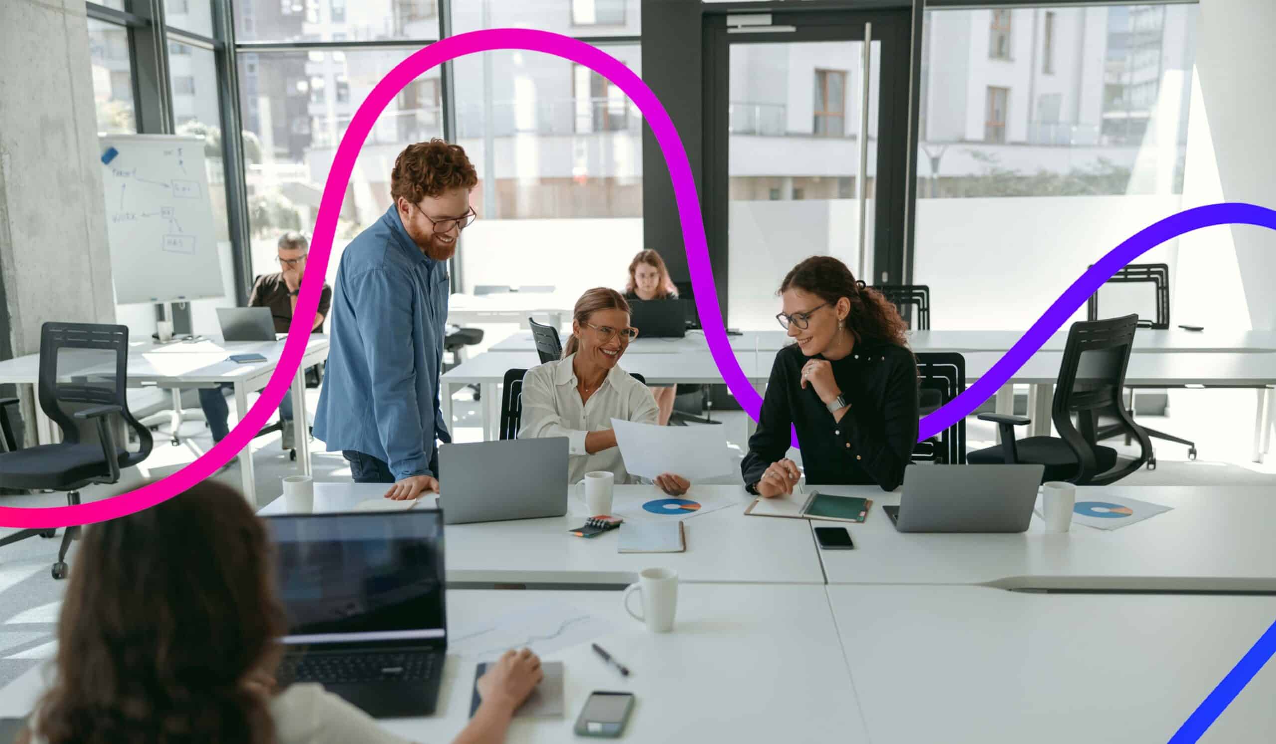 New York staffing services office with recruiters working at desk