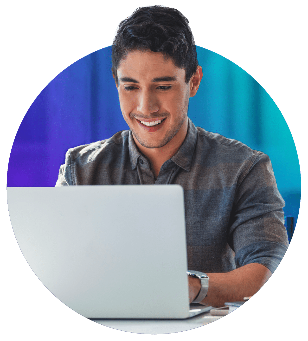 Content and writing expert looking at laptop for content and writing staffing services
