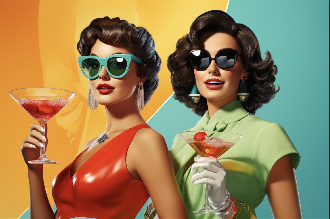 Generative AI Sample Image - Retro Poster of Women Drinking Cocktails